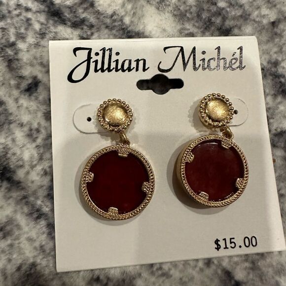 Double circle brick red stud earrings - Picture 1 of 1